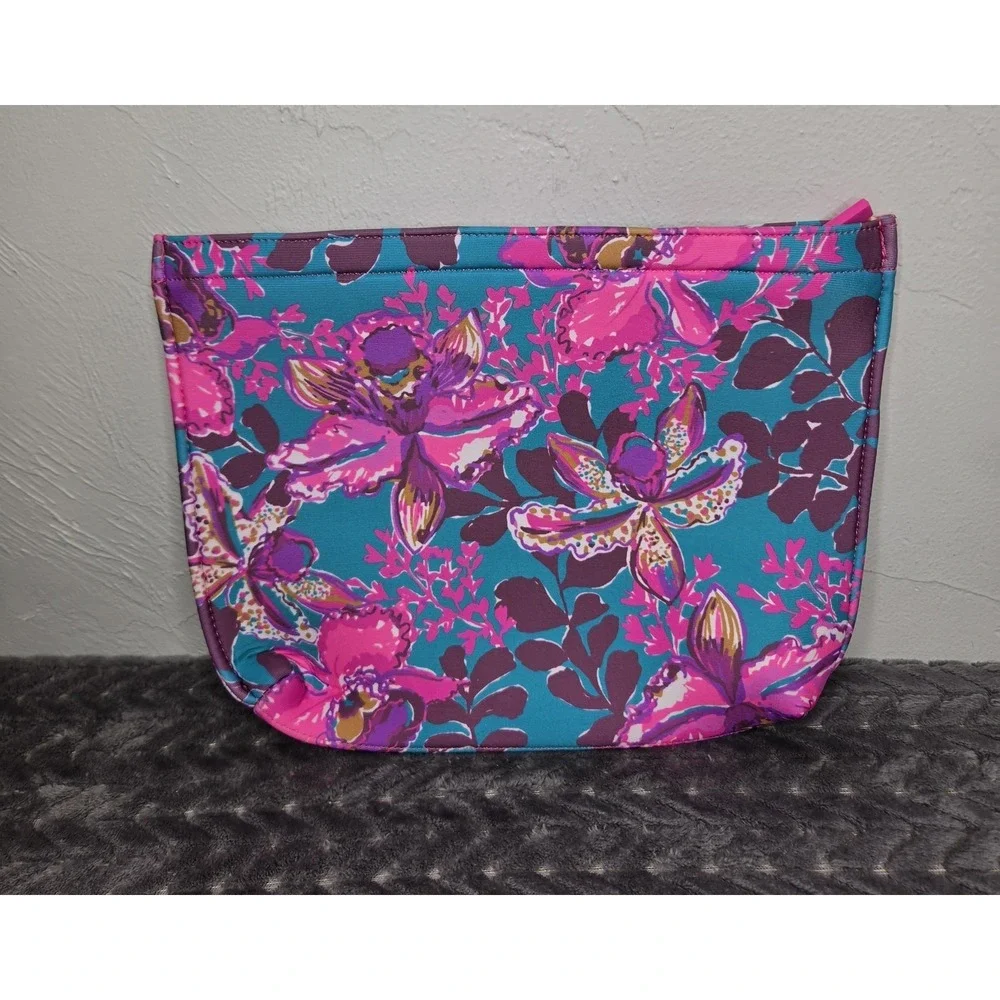 Lilly Pulitzer Neoprene Zip Pouch Swim Case Bag Blue Rhapsody Orchid Beach Pool